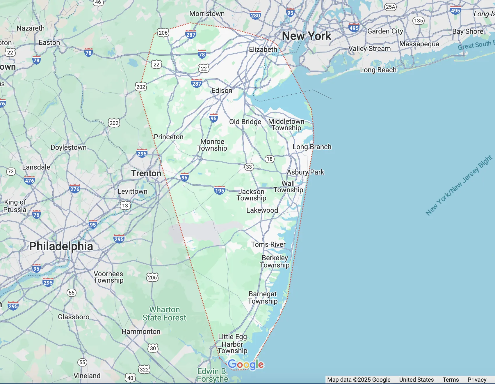 New Jersey service area map